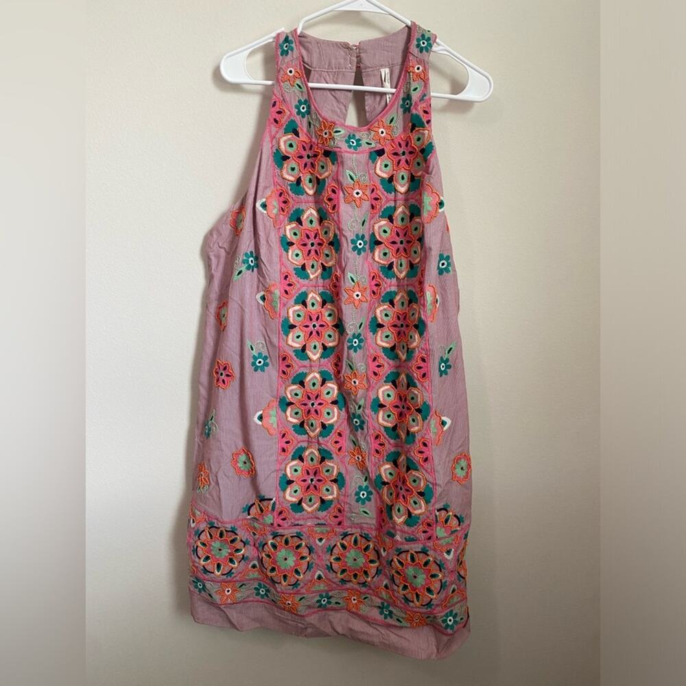 Anthropologie Floral Embroidered Mini Dress - Pink and Orange - Picture 5 of 13
